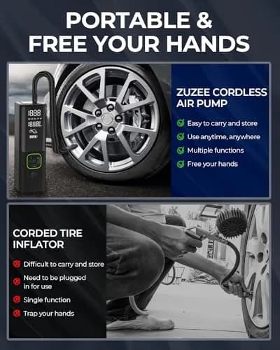 ZUZEE Portable Air Compressor 150PSI with HD Display | 3X Faster Inflation for Car, Moto, Bike, Balls, Mattresses thumbnail 5