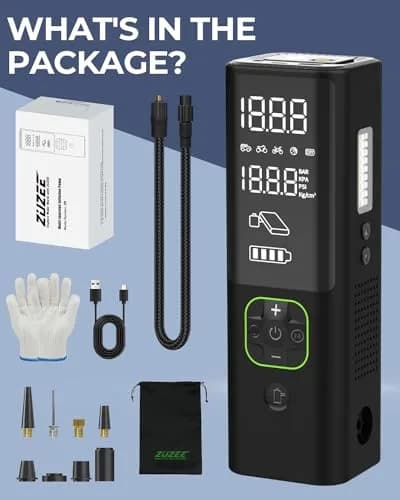 ZUZEE Portable Air Compressor 150PSI with HD Display | 3X Faster Inflation for Car, Moto, Bike, Balls, Mattresses thumbnail 7