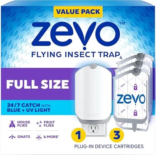 ZEVO Flying Insect Trap with 3 Refills | Catches Fruit Flies, Gnats, House Flies 24/7 Indoors thumbnail 1