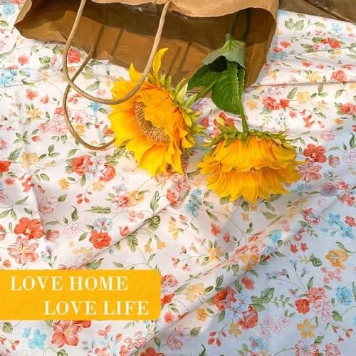 LANEHUA 100% Cotton Fabric 78x63 in | Floral Spring Orange Flowers, Breathable & Durable (70-120 chars) thumbnail 5