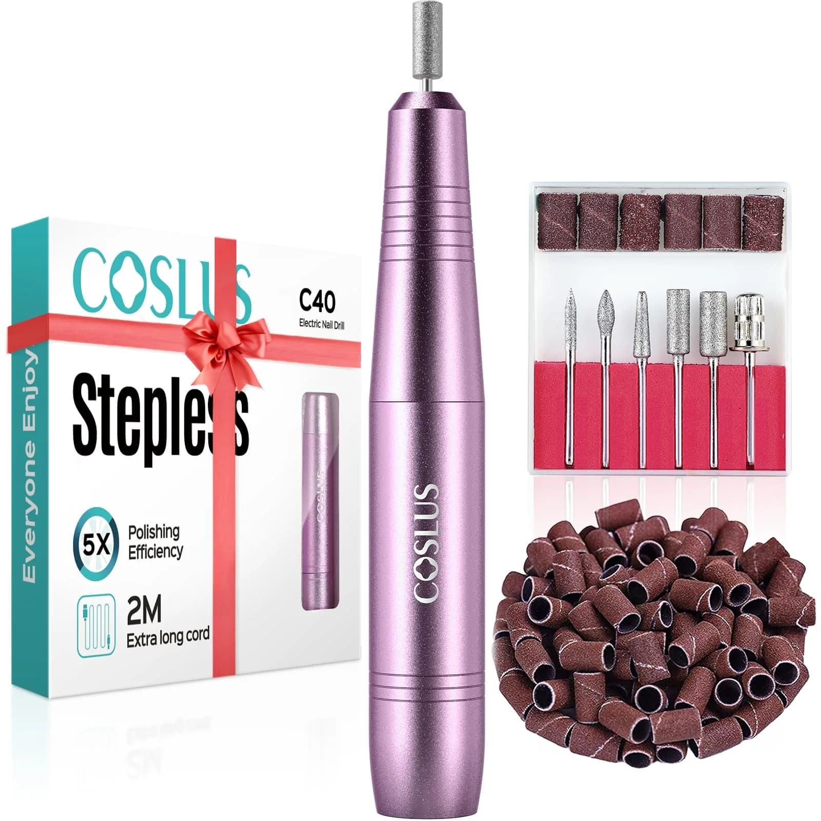 COSLUS C40 Electric Nail Drill File Kit in Dark Purple | Professional Acrylic Gel Dip Powder Manicure Pedicure Tools - main product image