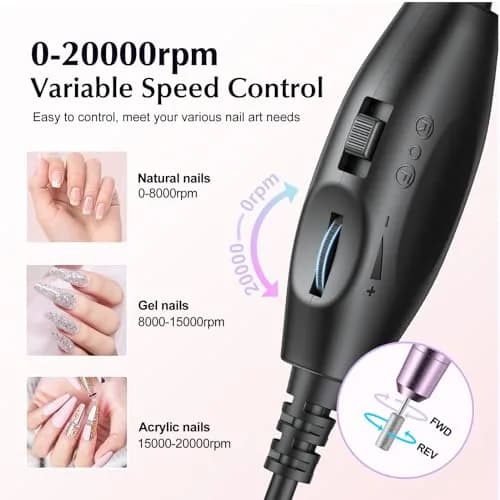 COSLUS C40 Electric Nail Drill | Precise Dial Speed Control, 20000 RPM, Dark Purple thumbnail 8