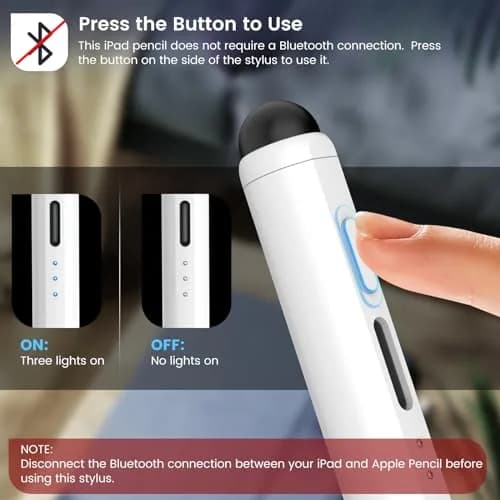 STYLUSHOME Active Stylus Pen for iPad Pro, iPad Air, iPad Mini, iPad 10th/9th/8th/7th/6th Gen - White | 16.5cm (6.5in) with 9-Hour Battery thumbnail 7