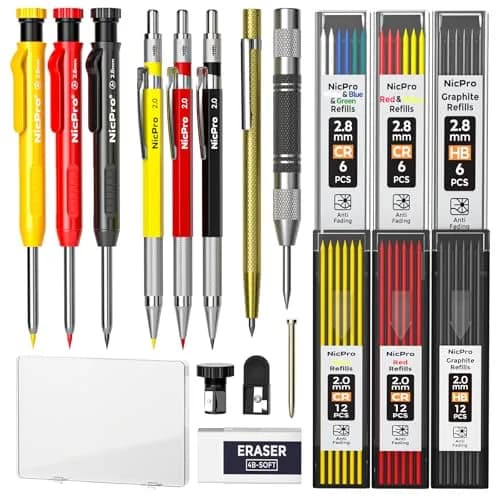 Nicpro 18 Pack Carpenter Pencils & Leads | 2.0mm & 2.8mm, Metal & ABS, Bulk Set thumbnail 1
