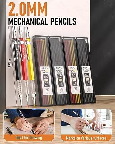 Nicpro 18 Pack Carpenter Pencils & Leads | 2.0mm & 2.8mm, Metal & ABS, Bulk Set thumbnail 2
