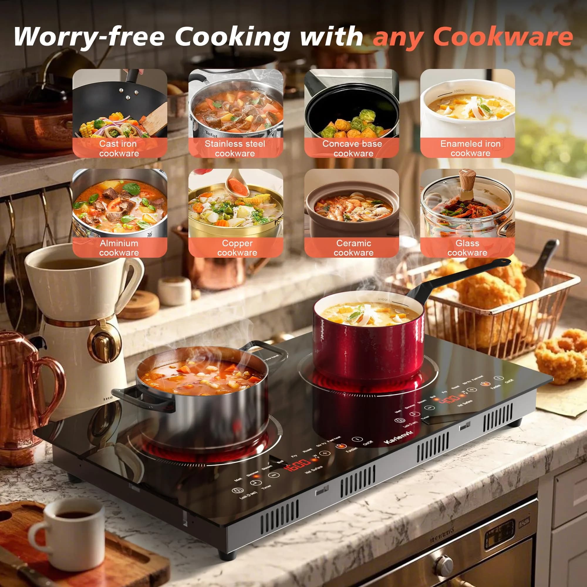 Karienvir 24" Electric Cooktop 2000W 110V | Touch Control, 8 Cooking Functions, Safety Lock, Timer - view 5