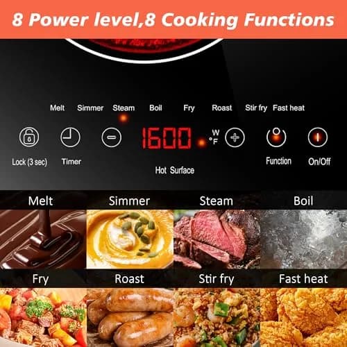 Karienvir 24" Electric Cooktop 2000W 110V | Touch Control, 8 Cooking Functions, Safety Lock, Timer thumbnail 6