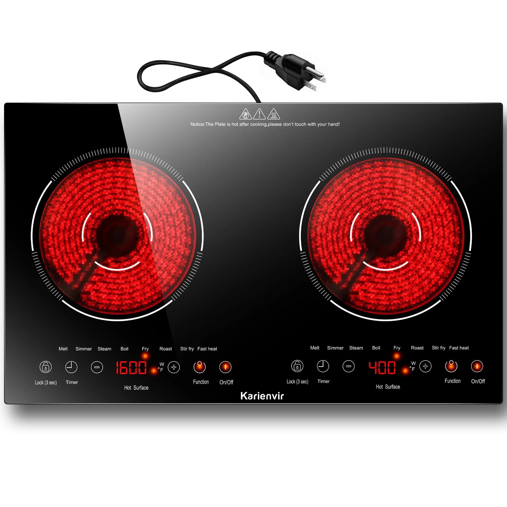 Karienvir 24" Electric Cooktop 2000W 110V | Touch Control, 8 Cooking Functions, Safety Lock, Timer - main product image