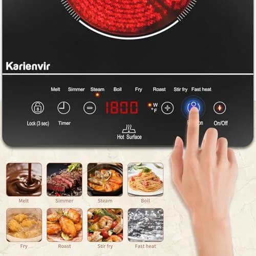 Karienvir Single Burner Electric Cooktop 1800W (25cm x 30cm x 59cm) | Touch Control, 9 Power Levels, 220V Compatible thumbnail 2