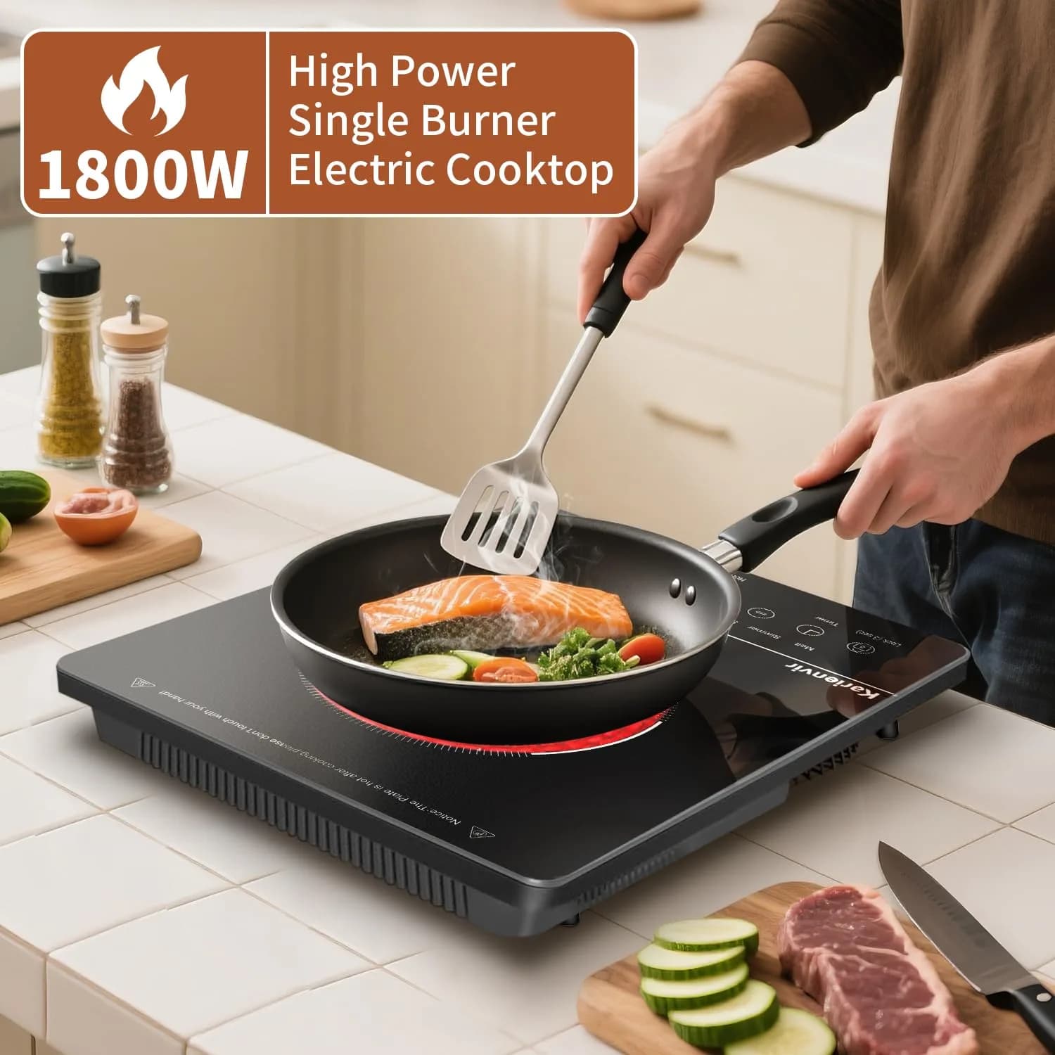 Karienvir Single Burner Electric Cooktop 1800W (25cm x 30cm x 59cm) | Touch Control, 9 Power Levels, 220V Compatible - view 4