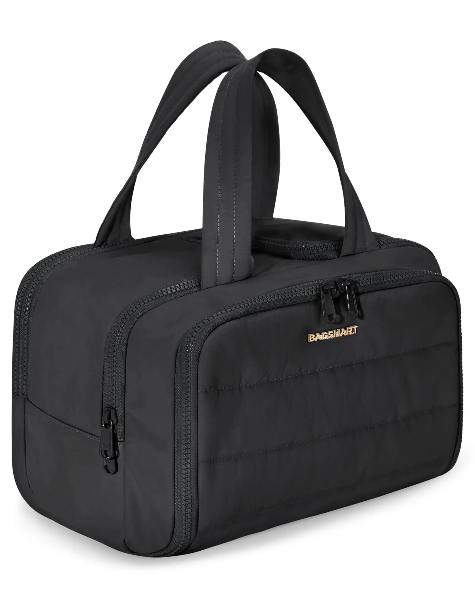 BAGSMART Puffy Travel Toiletry Bag for Women, Large Wide-open Cosmetic Makeup Organizer with Handle, Black 29.9 cm (11.8" L x 7.3" W x 8.7" H) | TSA Compliant Carry-On
