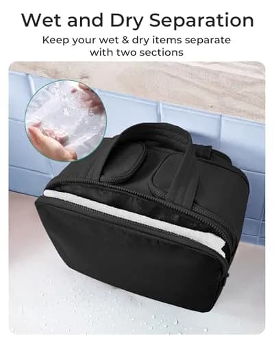 BAGSMART Puffy Travel Toiletry Bag for Women, Large Wide-open Cosmetic Makeup Organizer with Handle, Black 29.9 cm (11.8" L x 7.3" W x 8.7" H) | TSA Compliant Carry-On thumbnail 4