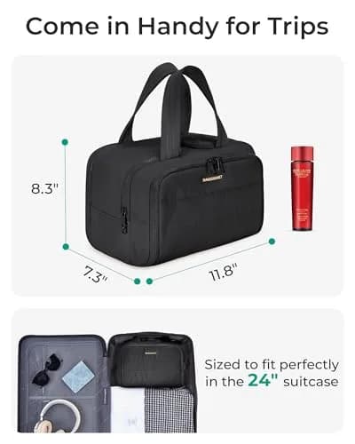BAGSMART Puffy Travel Toiletry Bag for Women, Large Wide-open Cosmetic Makeup Organizer with Handle, Black 29.9 cm (11.8" L x 7.3" W x 8.7" H) | TSA Compliant Carry-On thumbnail 5