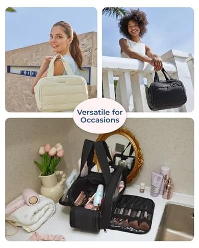 BAGSMART Puffy Travel Toiletry Bag for Women, Large Wide-open Cosmetic Makeup Organizer with Handle, Black 29.9 cm (11.8" L x 7.3" W x 8.7" H) | TSA Compliant Carry-On thumbnail 7