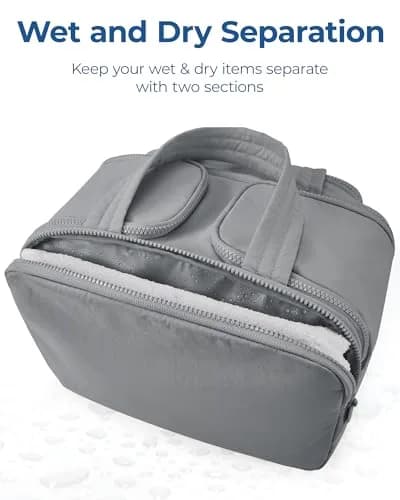 BAGSMART Puffy Travel Toiletry Bag for Women - Large Wide-open Cosmetic Makeup Organizer with Handle, Grey | Lightweight & Water-Resistant thumbnail 5