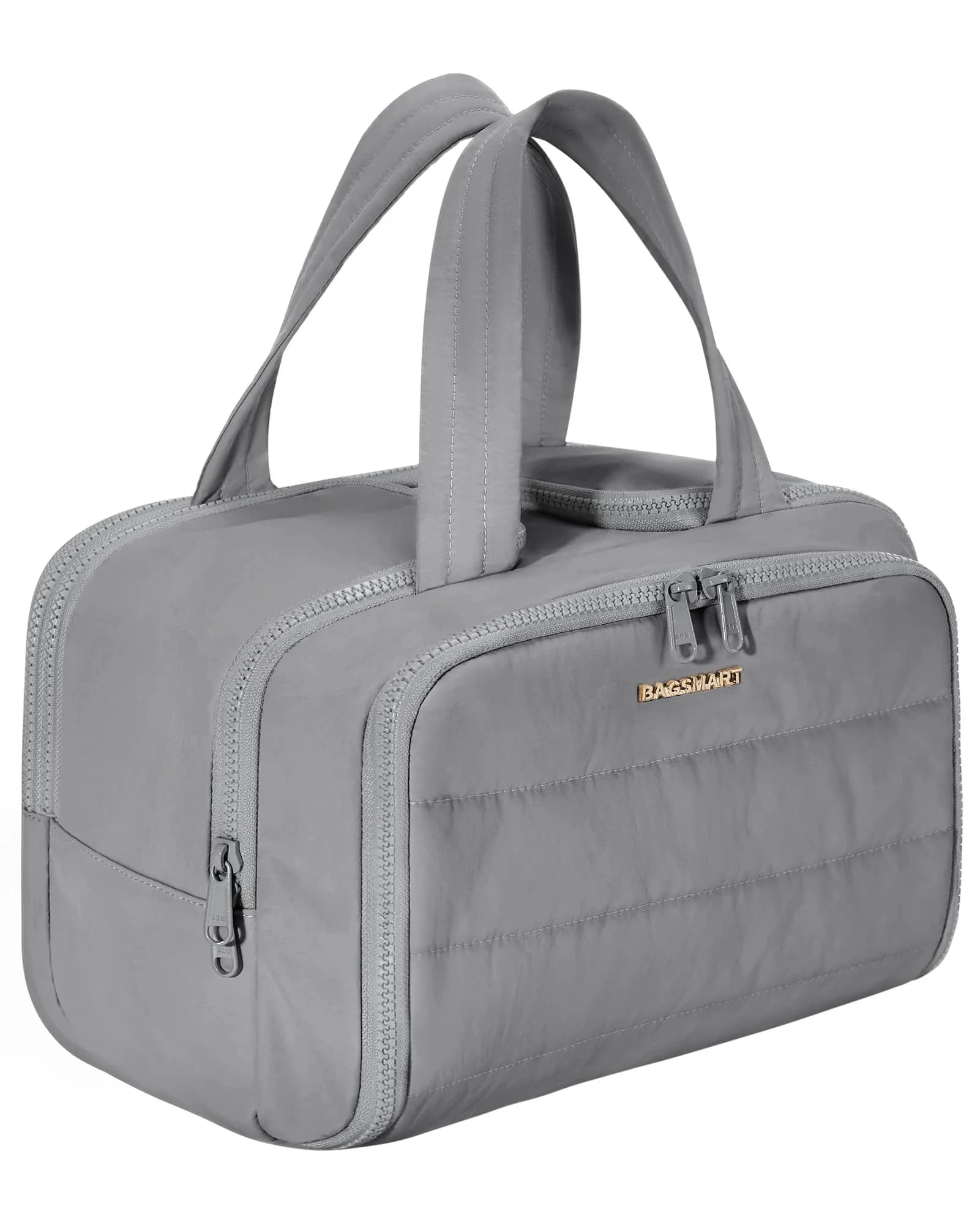 BAGSMART Puffy Travel Toiletry Bag Large 29.97cm x 18.54cm x 22.12cm | Wide-Open Cosmetic Organizer for Women — e-Grey