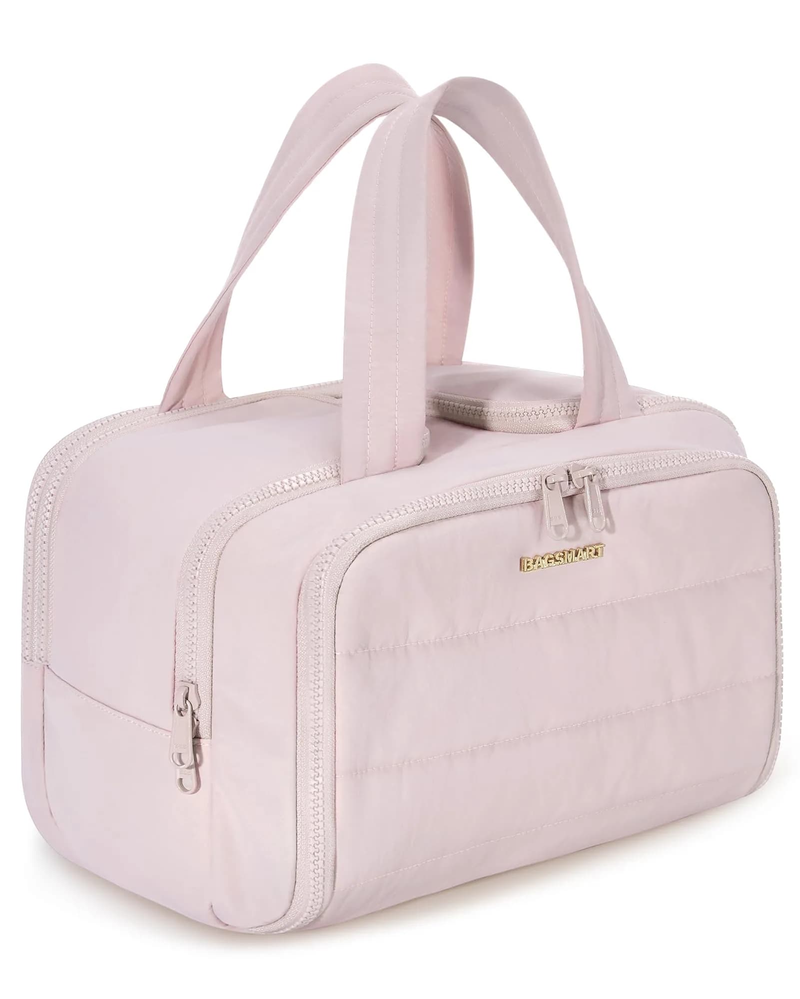 BAGSMART Puffy Travel Toiletry Bag Large 29.97cm x 18.54cm x 22.12cm | Wide-Open Cosmetic Organizer for Women — d-Pink