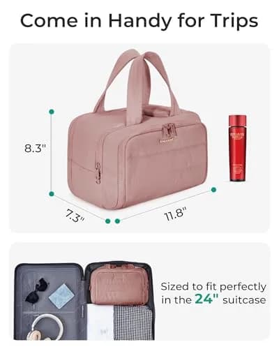 BAGSMART Puffy Cosmetic Makeup Bag Organizer for Women, 29.97cm x 18.54cm x 22.02cm (11.8''L x 7.3''Wx 8.73'H) | Wide-Open Travel Toiletry Bag with Handle thumbnail 5