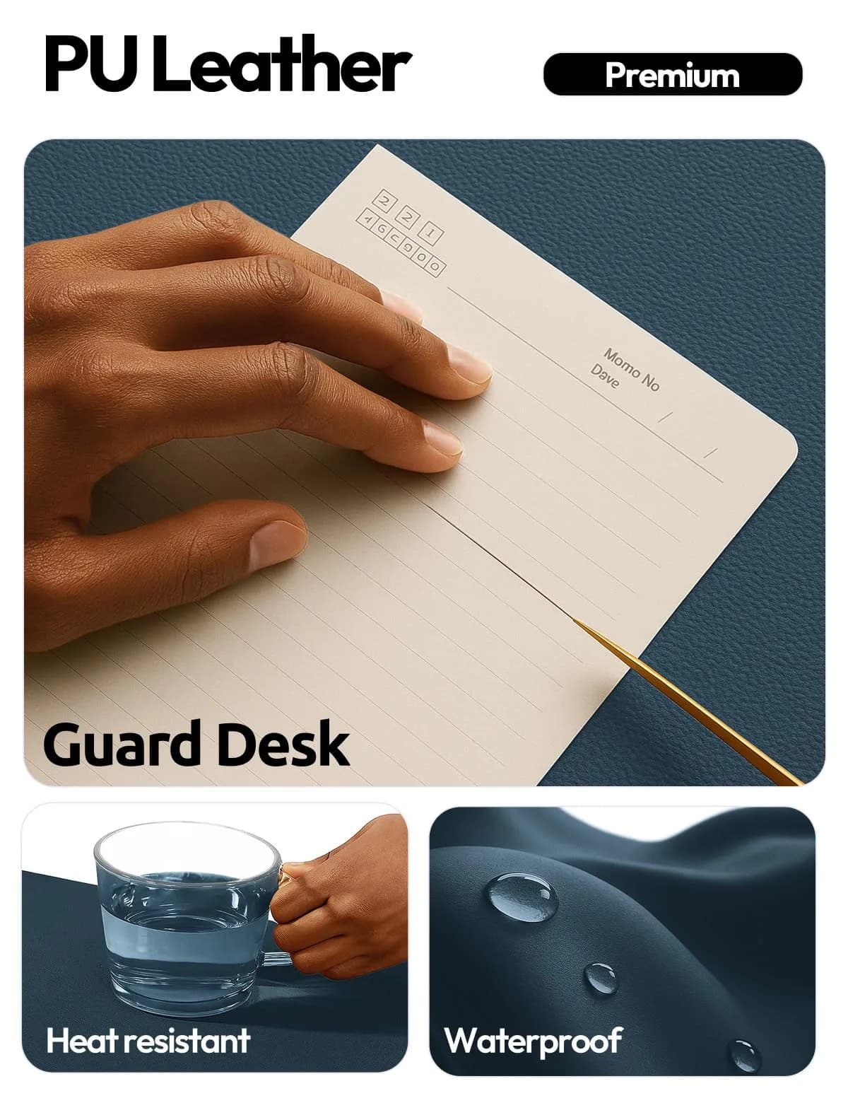 YSAGi PU Leather Desk Protector Mat with Large Mouse Pad, Dark Blue, 35.4" x 17" | Protects Desk Surface - view 3