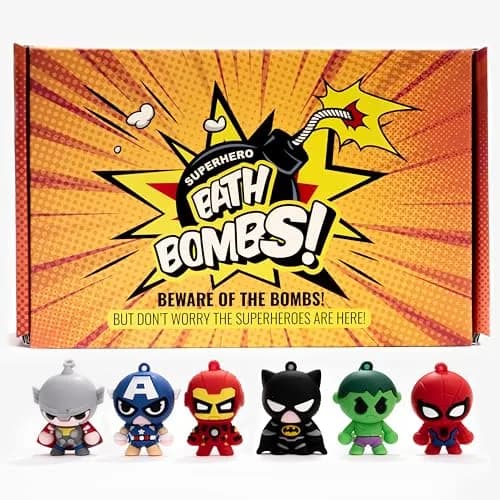 Cosmetics Stories Superhero Bath Bombs with Toys Inside for Kids, 6-Pack 37oz (1.17kg) | Organic Essential Oils & Surprise Figures thumbnail 1