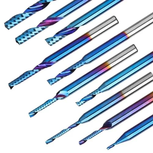 Genmitsu 1/8 Inch Shank 10pcs Carbide Spiral O Flute End Mill for Metal & Wood | Nano Blue Coating, 91.5 HRA, Perfect for Aluminum, Copper, PVC, PCB thumbnail 4