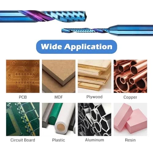 Genmitsu 1/8 Inch Shank 10pcs Carbide Spiral O Flute End Mill for Metal & Wood | Nano Blue Coating, 91.5 HRA, Perfect for Aluminum, Copper, PVC, PCB thumbnail 5