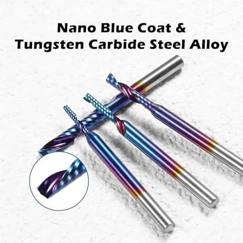 Genmitsu 1/8 Inch Shank 10pcs Carbide Spiral O Flute End Mill for Metal & Wood | Nano Blue Coating, 91.5 HRA, Perfect for Aluminum, Copper, PVC, PCB thumbnail 6