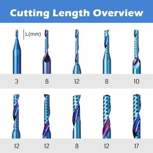 Genmitsu 1/8 Inch Shank 10pcs Carbide Spiral O Flute End Mill for Metal & Wood | Nano Blue Coating, 91.5 HRA, Perfect for Aluminum, Copper, PVC, PCB thumbnail 3