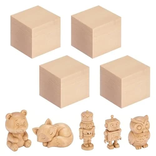 PONGJA Basswood Carving Blocks 4 Pack 2 x 2 x 2 Inch | Natural Wood for Whittling & DIY Crafts thumbnail 1