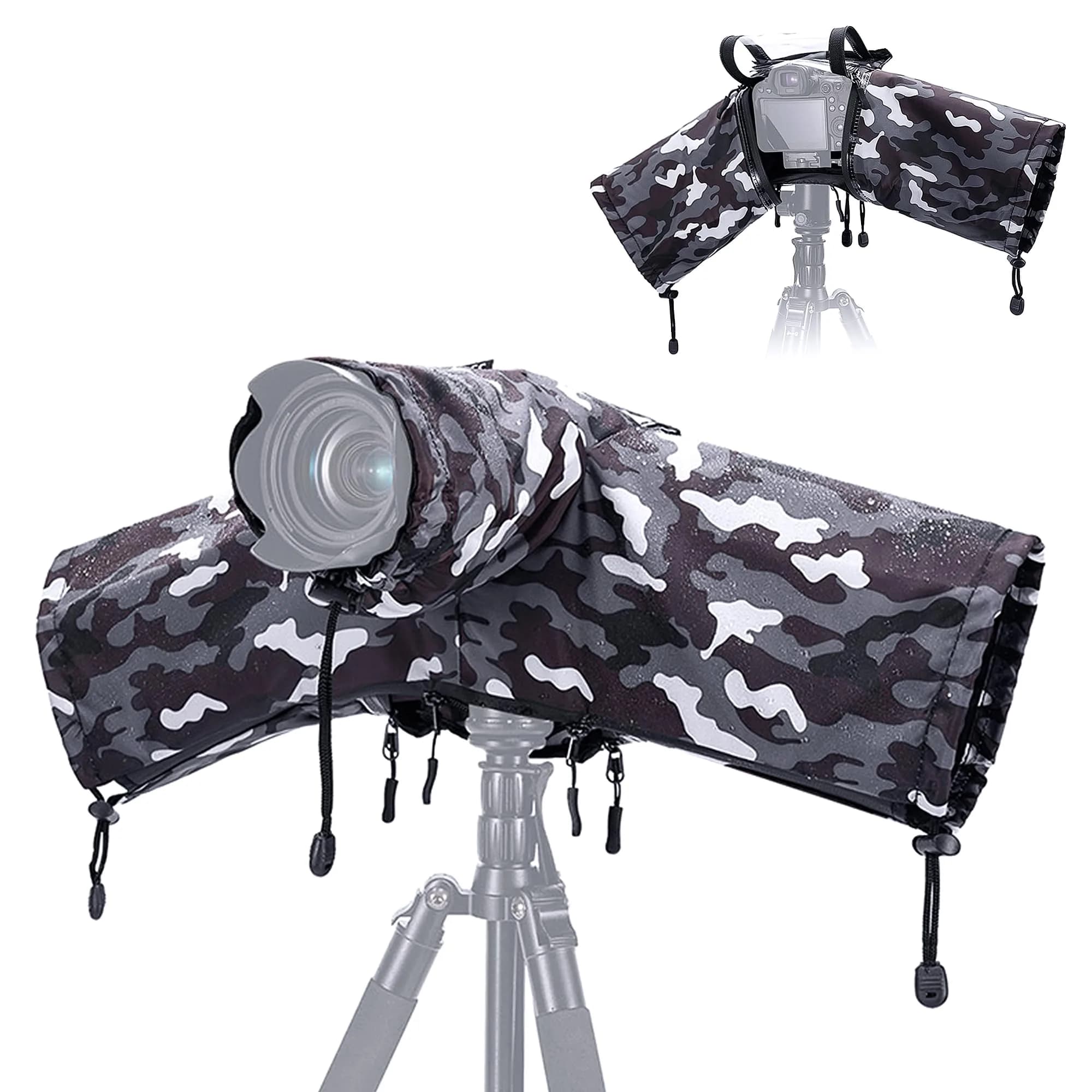 JJC Camera Rain Cover for Camera with Lens Below 9.1” | Waterproof Nylon Protection for Mirrorless Cameras — Camouflage Gray