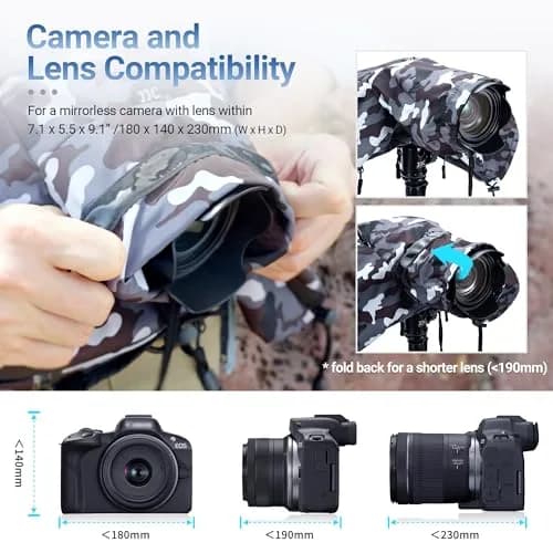 JJC Camera Rain Cover for Camera with Lens Below 9.1” | Waterproof Nylon Protection for Mirrorless Cameras thumbnail 2