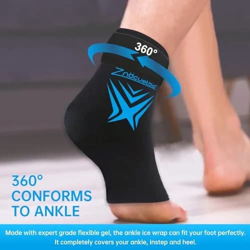 ZNÖCUETÖD Ankle Ice Pack Wrap with Hot Cold Therapy Sock for Swelling & Plantar Fasciitis Pain Relief, Black, One Size thumbnail 6