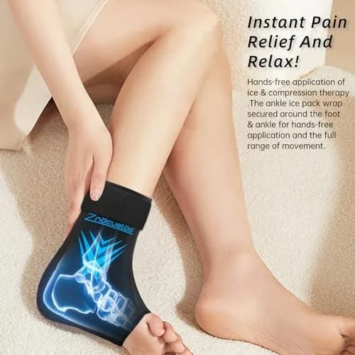ZNÖCUETÖD Ankle Ice Pack Wrap with Hot Cold Therapy Sock for Swelling & Plantar Fasciitis Pain Relief, Black, One Size thumbnail 7