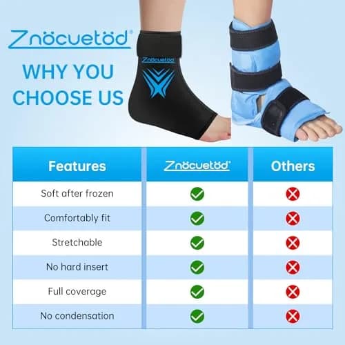ZNÖCUETÖD Ankle Ice Pack Wrap with Hot Cold Therapy Sock for Swelling & Plantar Fasciitis Pain Relief, Black, One Size thumbnail 3