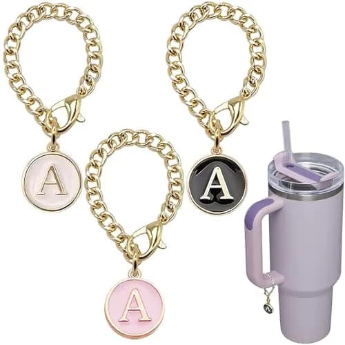 Ekarley Letter Charm Accessories for Stanley Cup | 3Pcs Initial Chain Water Bottle Handle, Unisex, Alloy, 5.1 inches thumbnail 1