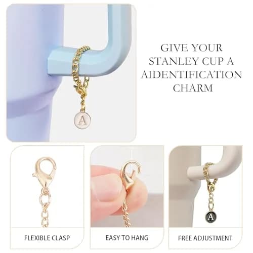 Ekarley Letter Charm Accessories for Stanley Cup | 3Pcs Initial Chain Water Bottle Handle, Unisex, Alloy, 5.1 inches thumbnail 3