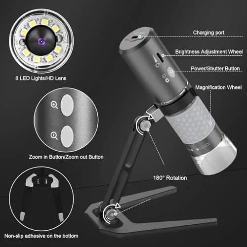Ninyoon 4K WiFi Microscope with Upgraded Stand, 50-1000X USB Digital Microscope for iPhone, Android, PC | HD Endoscope Camera with Wide Angle & Long Focal Length thumbnail 7