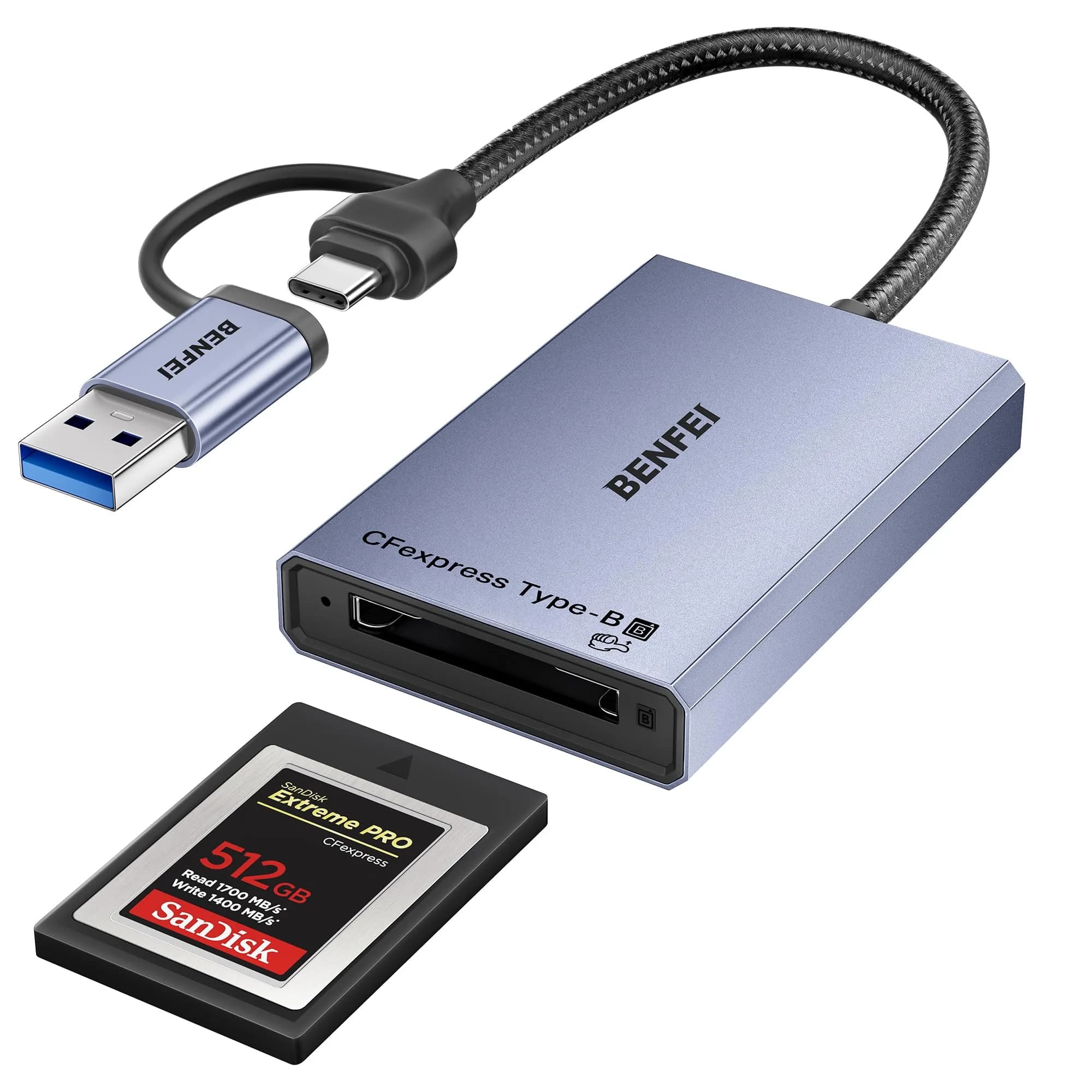 BENFEI CFexpress Type B Card Reader with USB 3.2 Gen 2 10Gbps | Portable Grey Adapter - main product image
