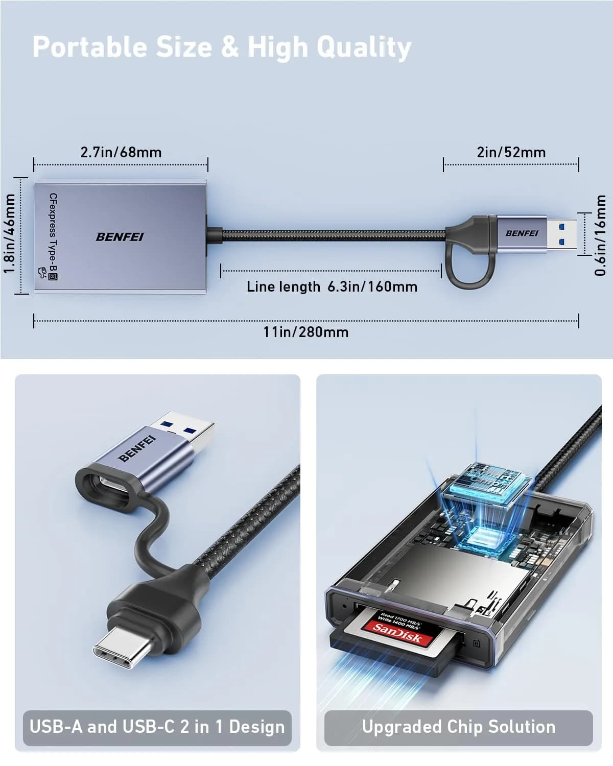 BENFEI CFexpress Type B Card Reader with USB 3.2 Gen 2 10Gbps | Portable Grey Adapter - view 7