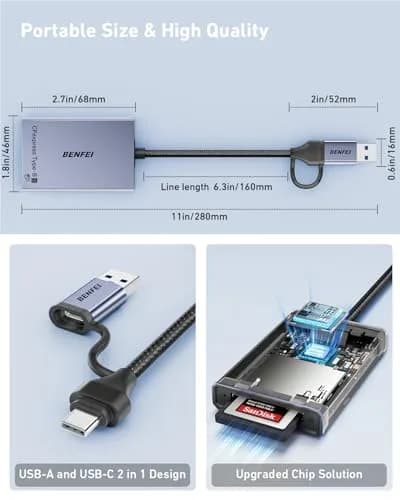 BENFEI CFexpress Type B Card Reader with USB 3.2 Gen 2 10Gbps | Portable Grey Adapter thumbnail 7