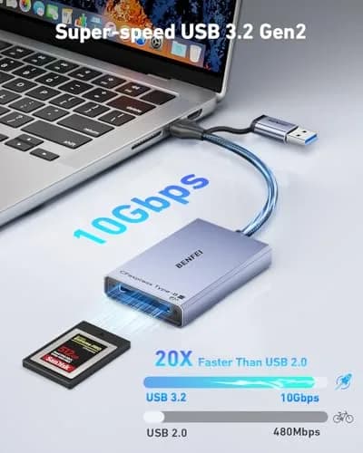 BENFEI CFexpress Type B Card Reader with USB 3.2 Gen 2 10Gbps | Portable Grey Adapter thumbnail 3