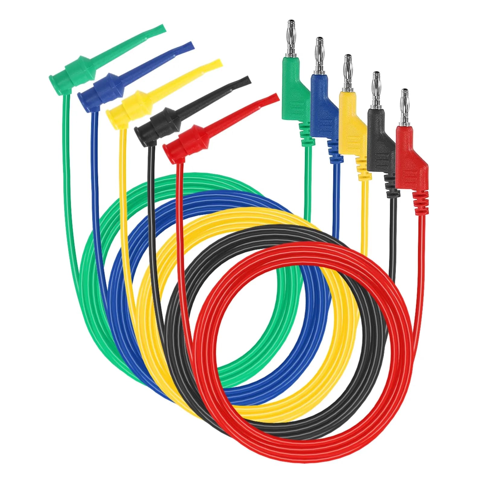 Sumnacon 5Pcs Stackable Banana Plug to Test Hook Wire Cable Kit, 6.6Ft/2M | 500V/5A Testing Leads with Insulation