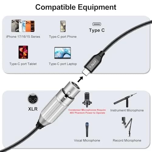 J&D USB C to XLR Microphone Audio Cable, Braided 9.8 Feet | High Fidelity Studio-Grade Sound thumbnail 4