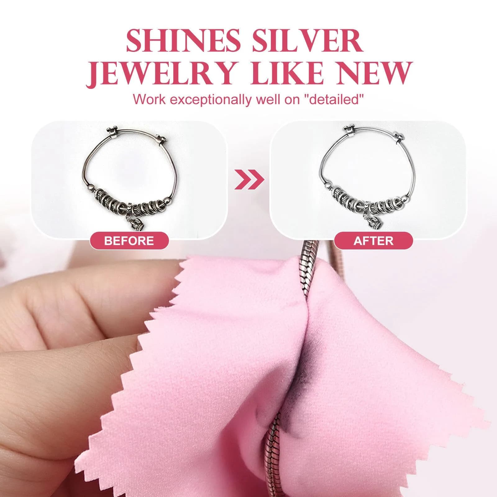 SEVENWELL 100pcs Pink Jewelry Cleaning Cloths 8cm x 8cm | Individually Wrapped Silver Polishing Towels - view 3