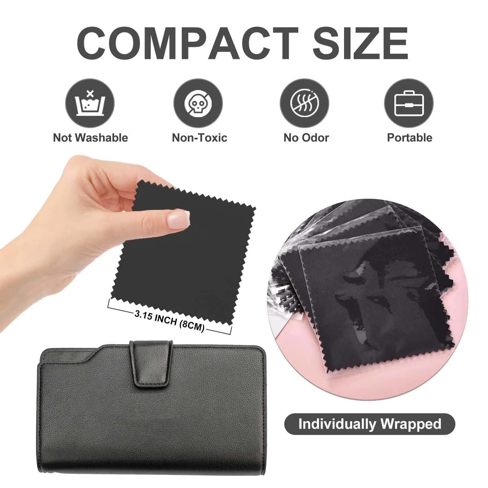 SEVENWELL 100pcs Black Jewelry Cleaning Cloths 8cm x 8cm | Polishes Silver, Gold, Platinum - view 2