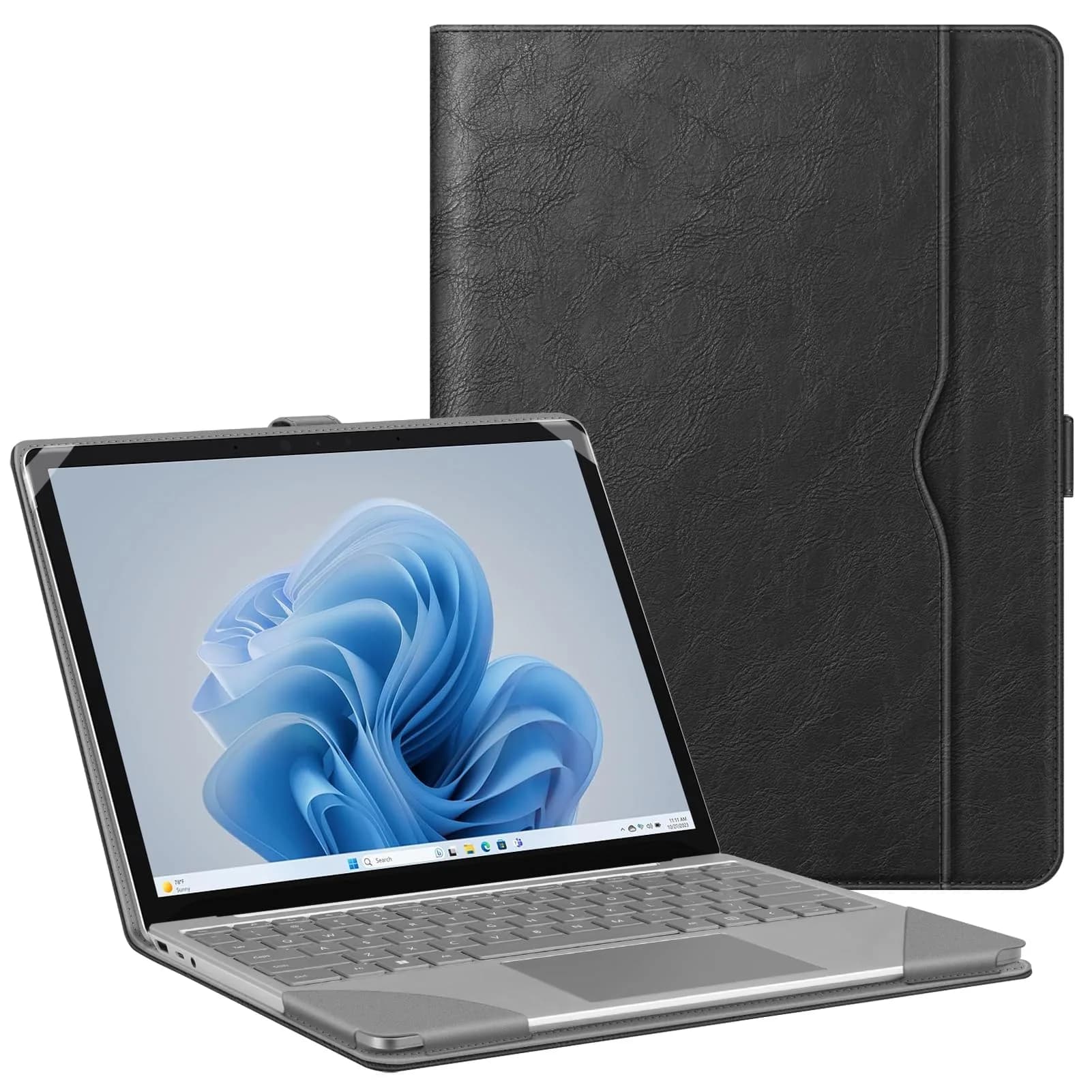 FINTIE Sleeve Case for 12.4 inch Microsoft Surface Laptop Go 3/2/1 | Soft Faux Leather, Microfiber Lining, Bright Colors — Black