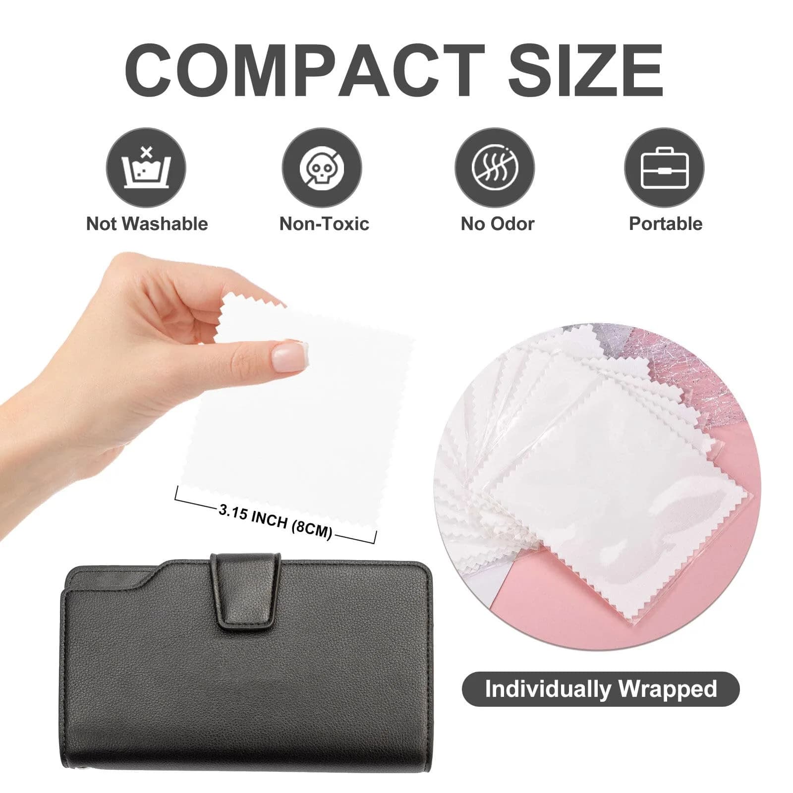 SEVENWELL 100pcs White Jewelry Cleaning Cloth 8cm x 8cm | Polishes Silver, Gold, Platinum - view 2