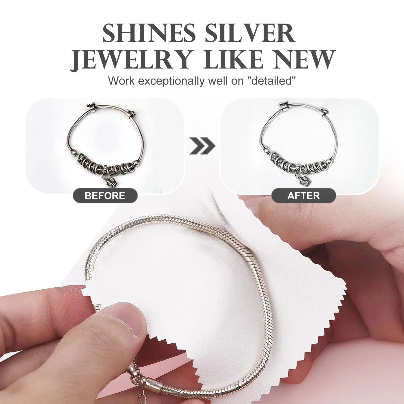 SEVENWELL 100pcs White Jewelry Cleaning Cloth 8cm x 8cm | Polishes Silver, Gold, Platinum - view 3