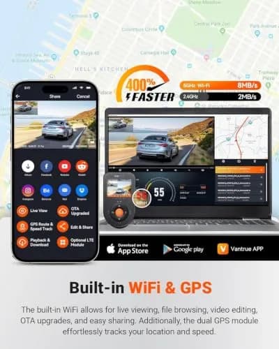 VANTRUE S1 Pro 2-Channel Dash Cam 1440P + 1080P | STARVIS 2 Night Vision, GPS, WiFi, AI Safety (70-120 chars) thumbnail 6