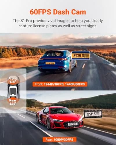 VANTRUE S1 Pro 2-Channel Dash Cam 1440P + 1080P | STARVIS 2 Night Vision, GPS, WiFi, AI Safety (70-120 chars) thumbnail 2